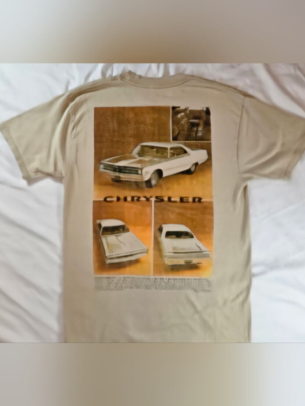Chrysler Mens Beige Letter Car Crewneck Pullover Short Sleeve Shirt Size Medium - Picture 10 of 12